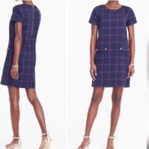 J. Crew | Navy and Red Plaid Mini Shift Dress Short Sleeve